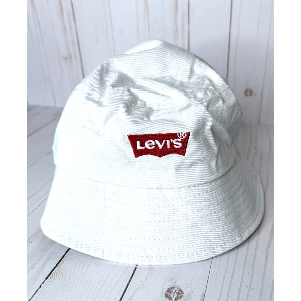 Vintage Levi's White Bucket Hat w/Red Tag Logo One Size